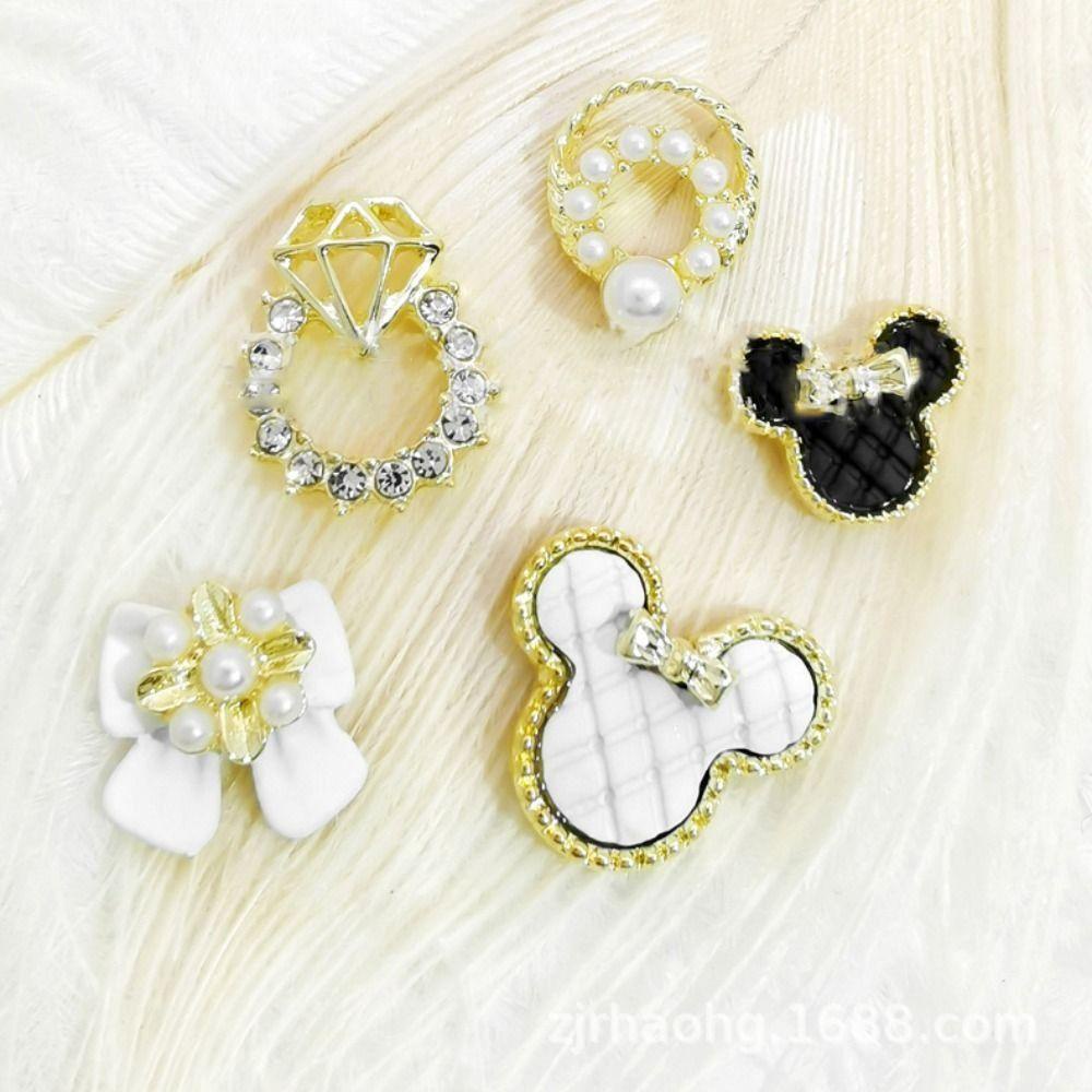 Needway Nail Art Dekorasi Mutiara 3D Mickey Kepala Rhinestones Alloy Diamond Ring Aksesoris Kuku