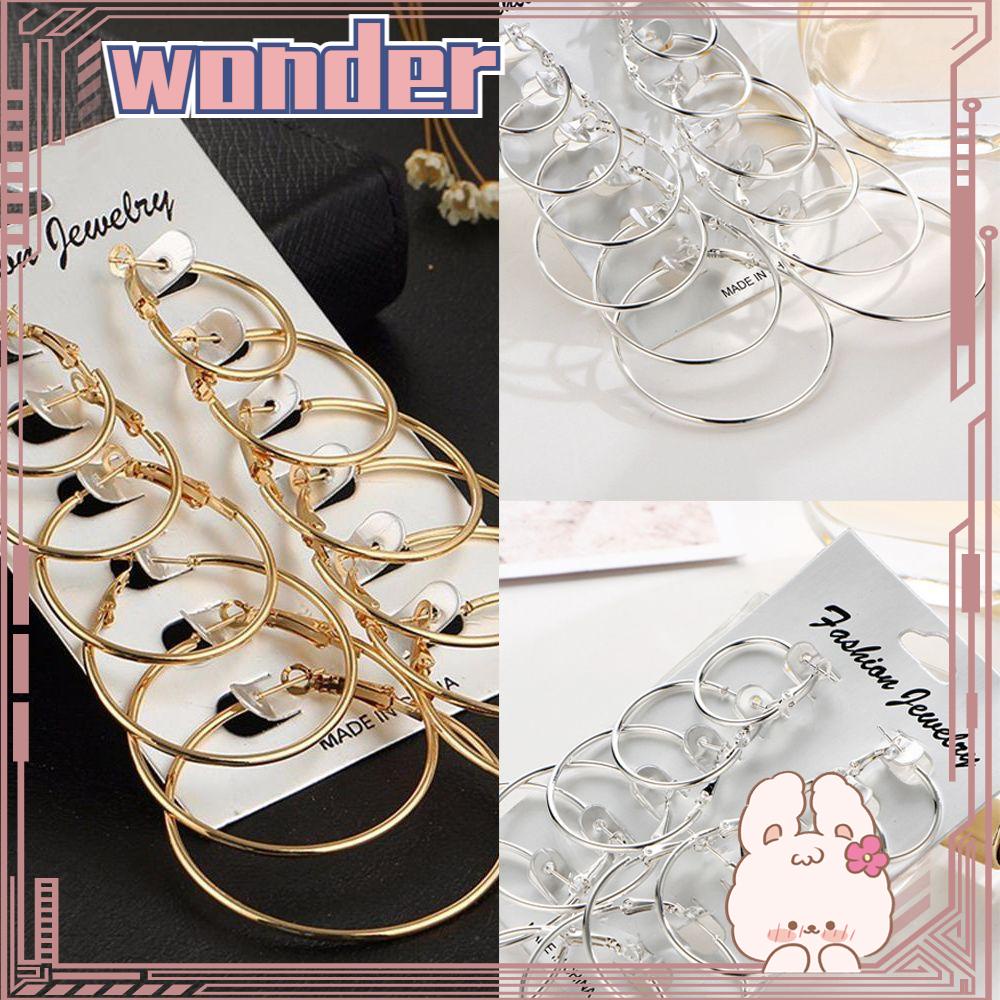 Wonder 6pasang/Set Anting Hoop Set Perak Punk Perhiasan Fashion