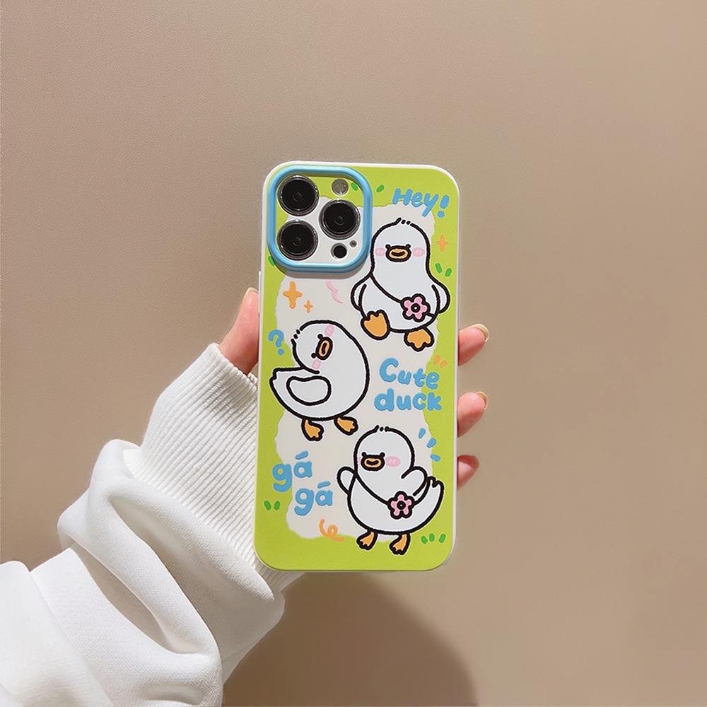 IPHONE Kartun Lucu Gaga Bebek Musim Semi Hijau Perlindungan Penuh Casing Ponsel Cover Untuk Iphone11 12 13 14 PLUS PRO MAX Soft Shell