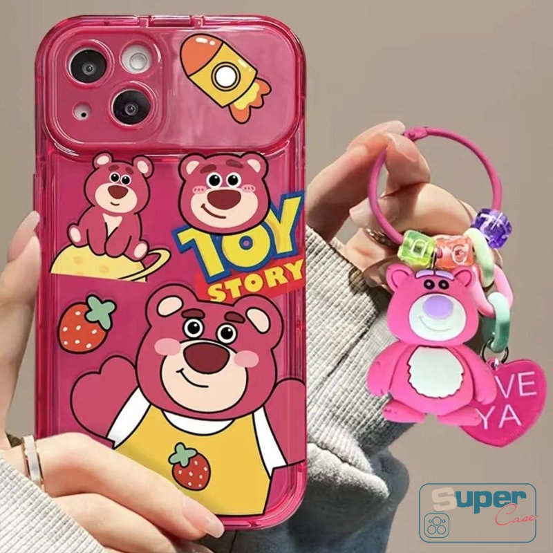 IPHONE Kartun Gelang Flip Make Up Cermin 3D Boneka Case Kompatibel Untuk Iphone7 8 14 Plus XR 11 13 12 14 Pro MAX X XS MAX SE Cute Toy Story Strawberry Bear Manyo Shockproof Soft Cover