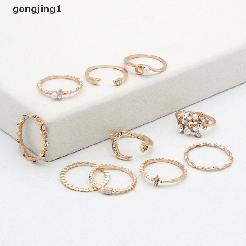 Ggg 10Pcs/set Cincin Bulan Bintang Wanita Gadis Bohemian set Perhiasan Hadiah Aksesoris ID