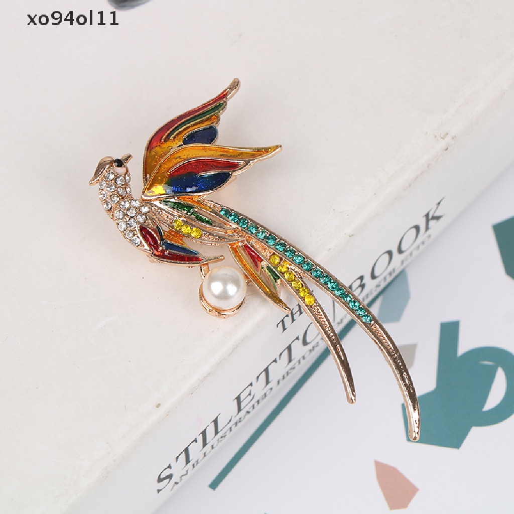 Xo Kristal Phoenix Burung Bros Untuk Wanita Enamel Keindahan Terbang Burung Pesta Kantor Bros Pin Hadiah Phoenix Menetes Minyak Bros OL