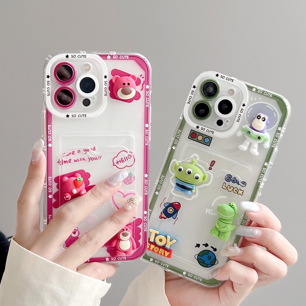 IPHONE Casing Kartun Strawberry Bear Cocok Untuk Iphone14 13 12 11 Pro X XS Max7 8 14 Plus XR Casing Kartu Transparan Soft Cover