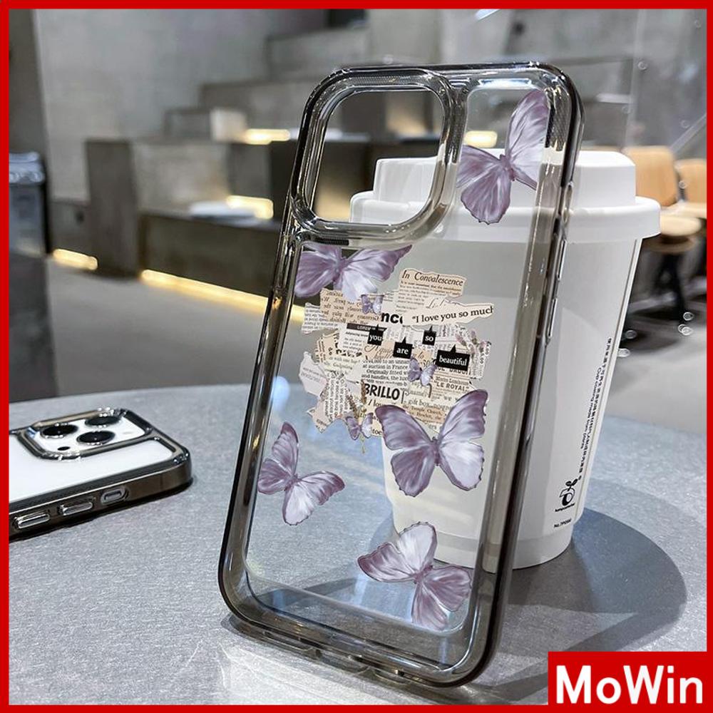 For iPhone 14 Pro Max iPhone Case Acrylic Hard Case HD Clear Case  Plating Button Shockproof Butterfly Newspaper Compatible with iPhone 13 Pro max 12 Pro Max 11 xr xs max 7Plus