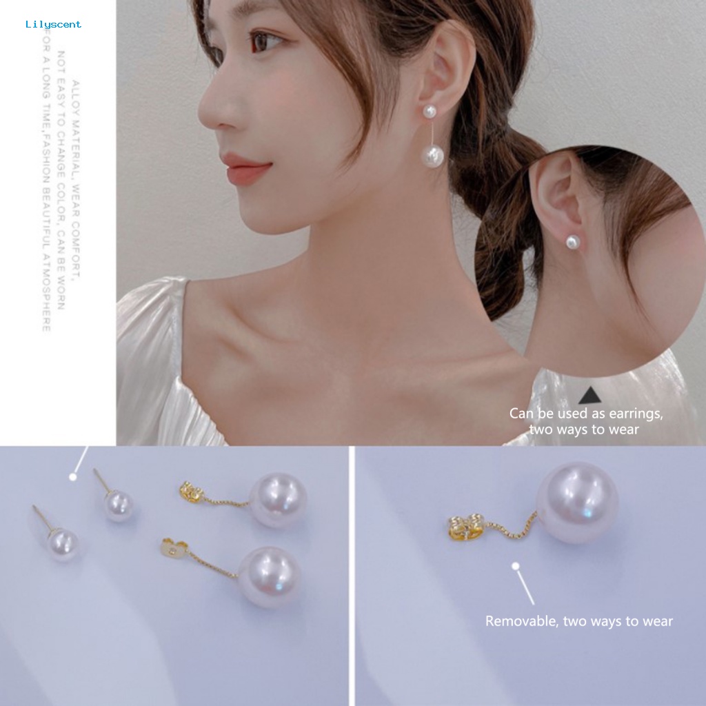 Lilyscent 1pasang Anting Liontin Warna Emas Aksesori Perhiasan Temperamen Mutiara Imitasi Anting Stud Rumbai Panjang Anti-Alergi