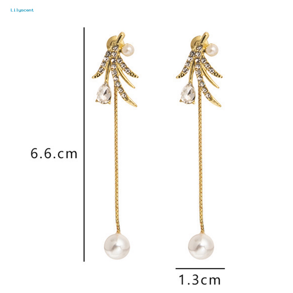 Lilyscent 1pasang High-end Stud Earrings Aksesoris Pakaian Wanita Mewah Daun Imitasi Mutiara Menjuntai Earrings Geometris