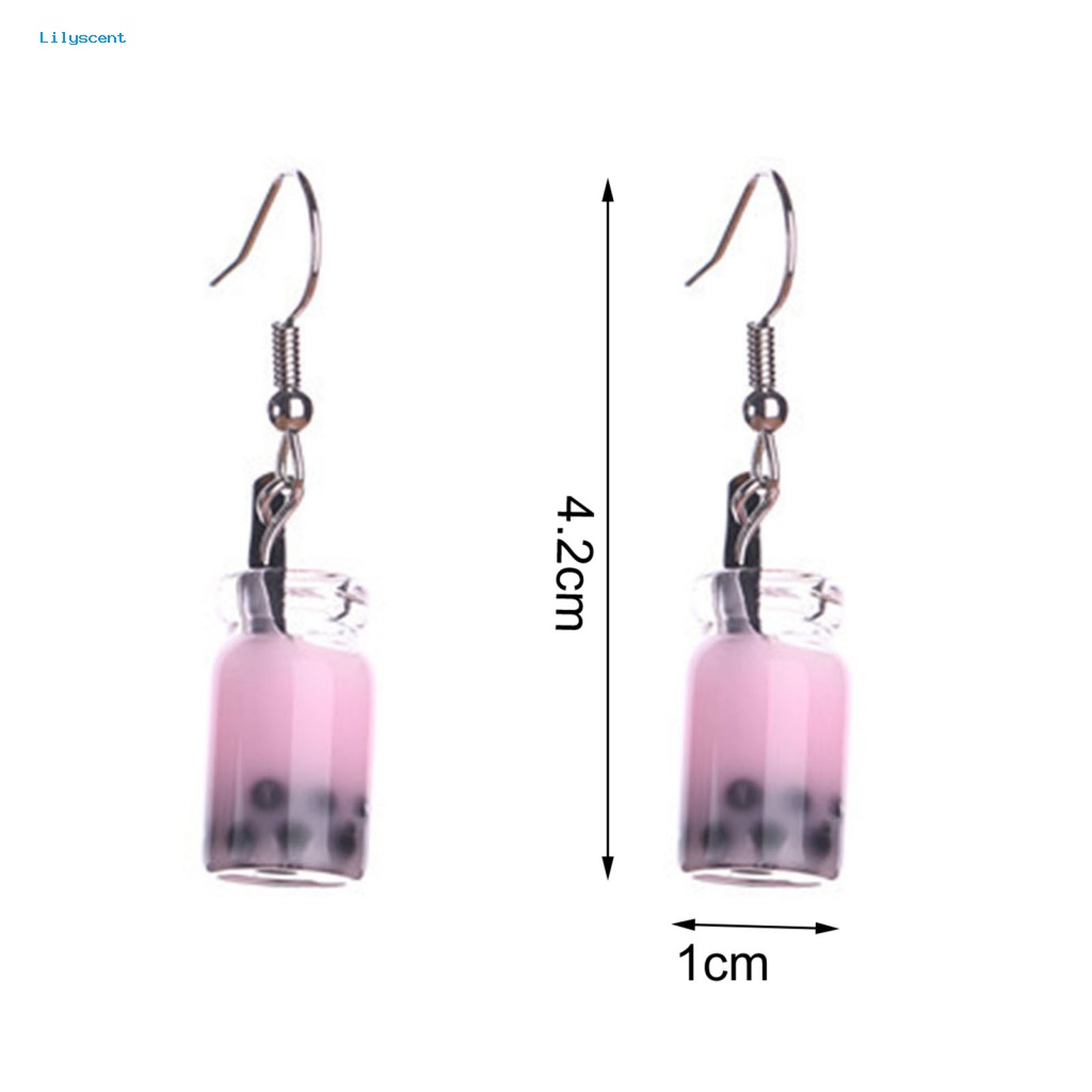 Lilyscent 1pasang Anting Drop Aman Perhiasan Fashion Multi-Warna Teh Susu Wanita Menjuntai Anting Lucu