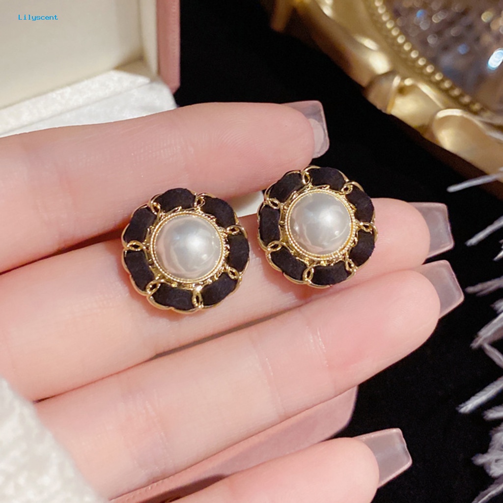 Lilyscent 1pasang Hadiah Wanita Ear Studs Untuk Perjamuan Lady Faux Pearl Ear Studs Fashion Aksesori Geometris