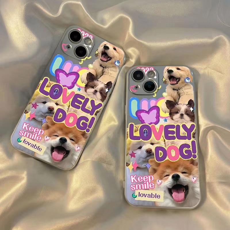 IPHONE Lovely Dog Soft Case Kompatibel Untuk Iphone11 14 13 12 Pro XS Max XR X8 7 6S Plus Casing Ponsel Mini Electroplate TPU Silikon Shockproof Cover