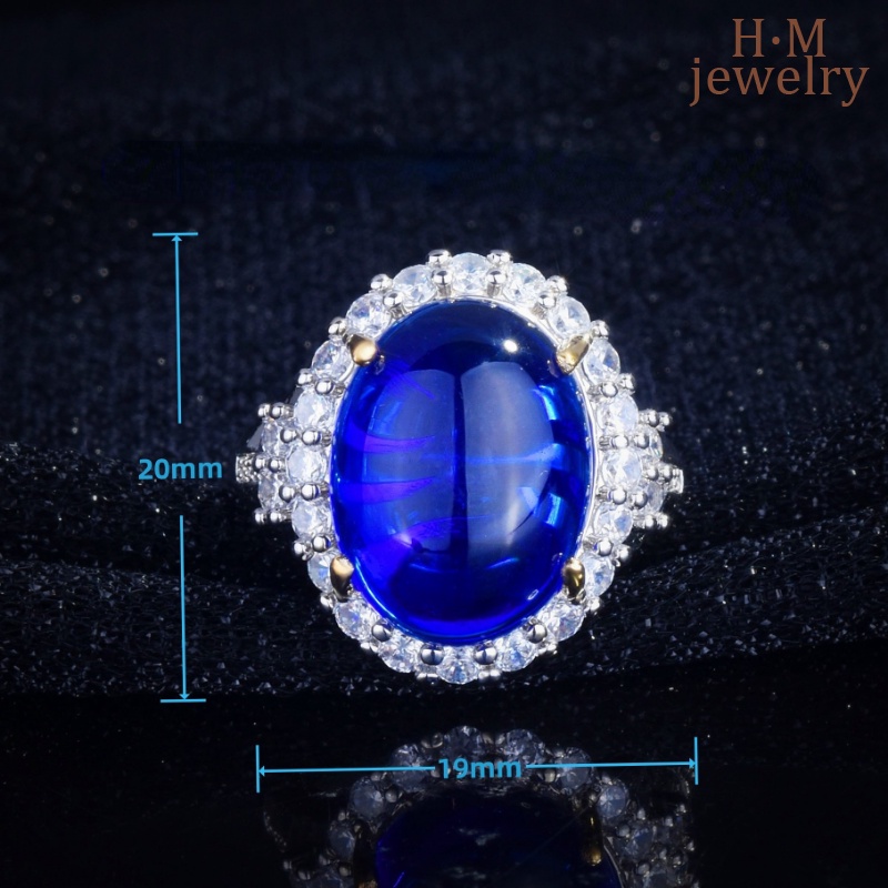 Fashion Baru Mewah Besar Big Cincin Berlian Hias Safir Ornamen