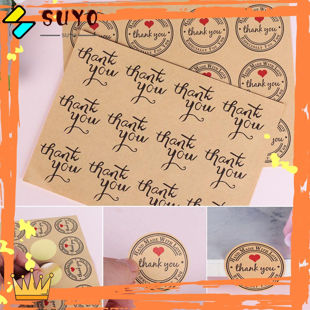 Suyo 12pcs/lembar 3.5cm &quot;Thank You&quot; Label Stiker Dekorasi Kue Undangan Pernikahan Kreatif Perekat Diri