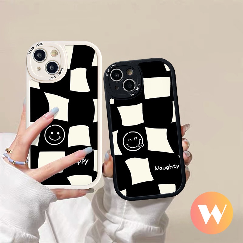 Simple Black White Checkerboard Phone Casing Infinix  Hot 10 Lite Note 8 Smart 6 5 Hot 10T 11s 10s 11 9 10 Play Cute Smile Face Soft Tpu Case