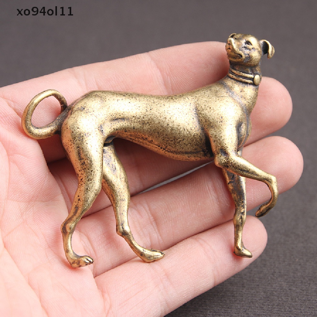 Xo Ornamen Meja Anjing Loyal Kuningan Solid Vintage Patung Miniatur Hewan Tembaga OL