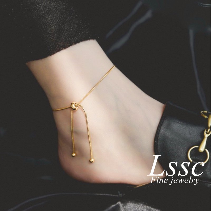 Gelang Kaki Serut Titanium Anti Karat Emas 18K Cantik Elegan Korea Aksesoris Wanita Perhiasan