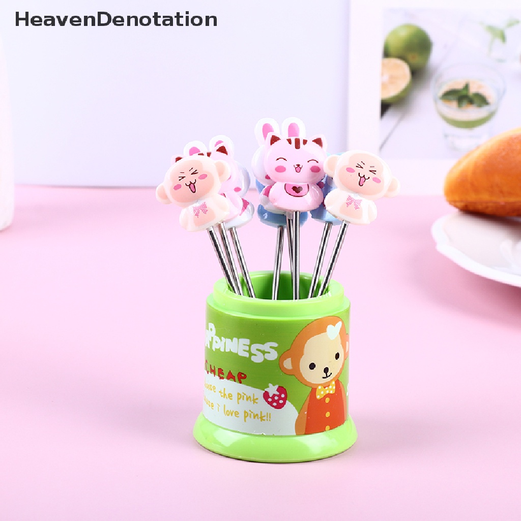 [HeavenDenotation] 1set Garpu Buah Stainless Steel Hewan Hujan Buah Dessert Fork w/Toples Penyimpanan HDV