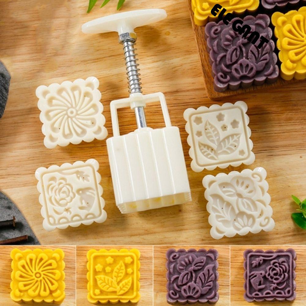 [Elegan] Cetakan Mooncake DIY Tangan Tekan Alat Kue Aksesoris Dapur Plastik Cetakan Kue Bulan Anti Lengket