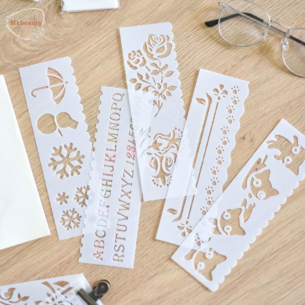 Mxbeauty Template Gambar 8Pcs/set Hollowed Copy Stensil Scrapbooking Album Foto Hand Painted Letter Stencil