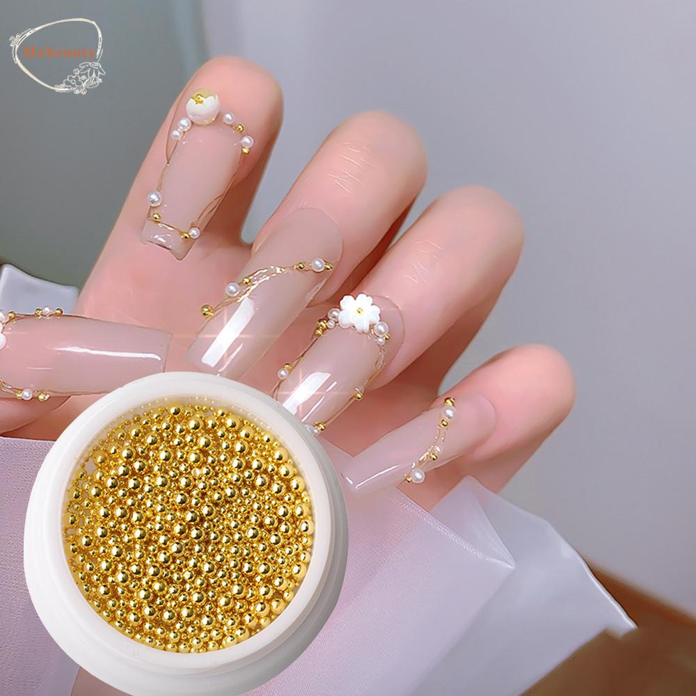 MXBEAUTY Solid Color Nail Art Jewelry Luxury Manicure Accessories 3D Nail Art Decoration Charms Gold Silver Steel Beads High Quality DIY Nail Art Desgin