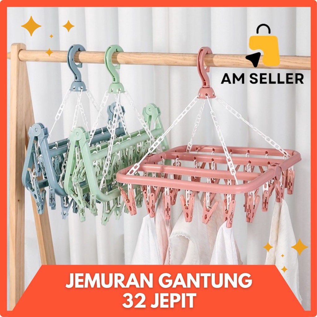 JEMURAN 32 JEPIT GANTUNGAN HANGER BAJU KAOS KAKI CD CELANA DALAM