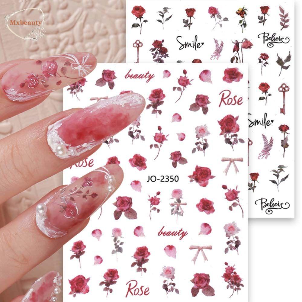 Mxbeauty Rose Stiker Kuku Wanita Retro Daun Ikatan Simpul Self Adhesive Nail Dekorasi