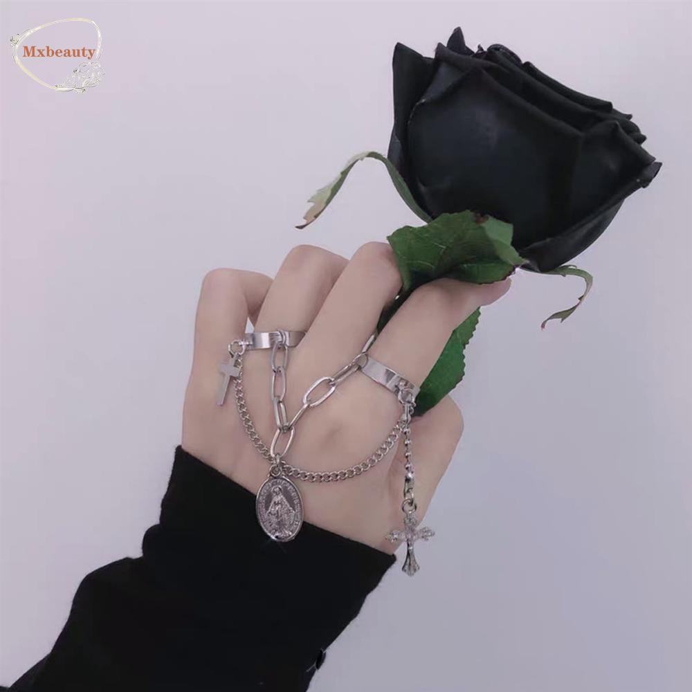 Mxbeauty Cincin Rantai Silang Model Terbuka Dapat Disesuaikan Aneka Warna Bahan Logam Gaya Vintage Untuk Hadiah