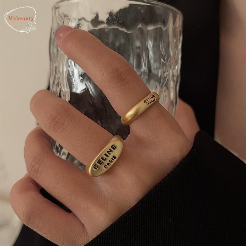 Mxbeauty Cincin Huruf Emas Retro Sederhana Hadiah Bentuk Lingkaran Matte Gadis Gaya Korea Ring