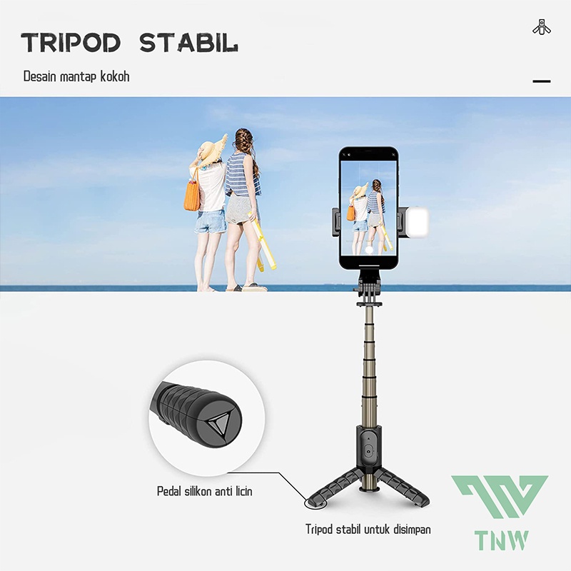 Akane Zora Mini Selfie Stick Tongsis Bluetooth Tripod LED Fill Light TONGSIS 3 IN 1 Wireless