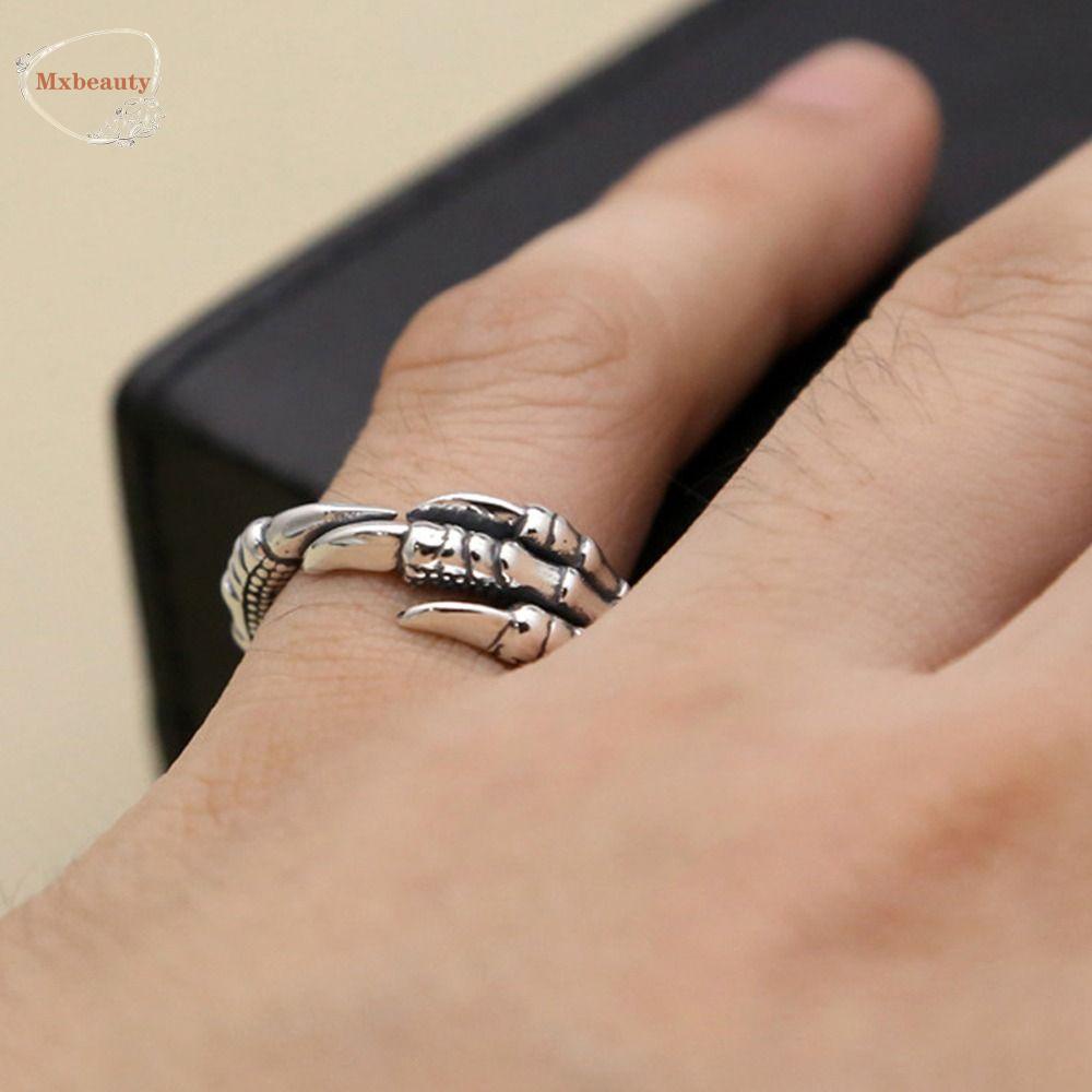 Mxbeauty Pria Terbuka Cincin Halus Retro Jari Cincin Niche Desain Cakar Naga Alloy Gaya Korea Cincin