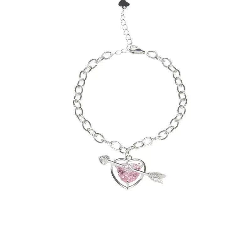 Ifyou Y2K Gelang Moonstone Pink Heart Adjustable Bangles Untuk Perhiasan Aksesoris Wanita