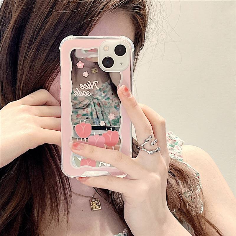 [Anti Jatuh Cermin] Pretty Makeup Silikon Soft Case IPhone 6S 7 8 Plus X XR XS Max IPhone 11 12 13 14 Pro Max 14 Plus 7+8+12 13 mini Wanita Cewek Pretty Nice Soda Bunga Tulip