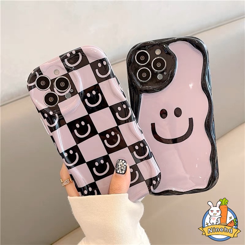 IPHONE Casing Kompatibel Untuk Iphone14 13 12 11 Pro Max X Xr Xs Max8 7 6 6s Plus SE 2020 Gaya Korea Papan Catur Checker Wajah Tersenyum Pasangan Ponsel Case Anti Jatuh TPU Silikon Soft Cover