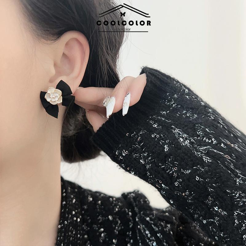 COD❤️Anting bunga Camelia Korea anting busur Vintage Prancis anting premium desain untuk  Aksesoris Wanita Fashion Tusuk Mewah