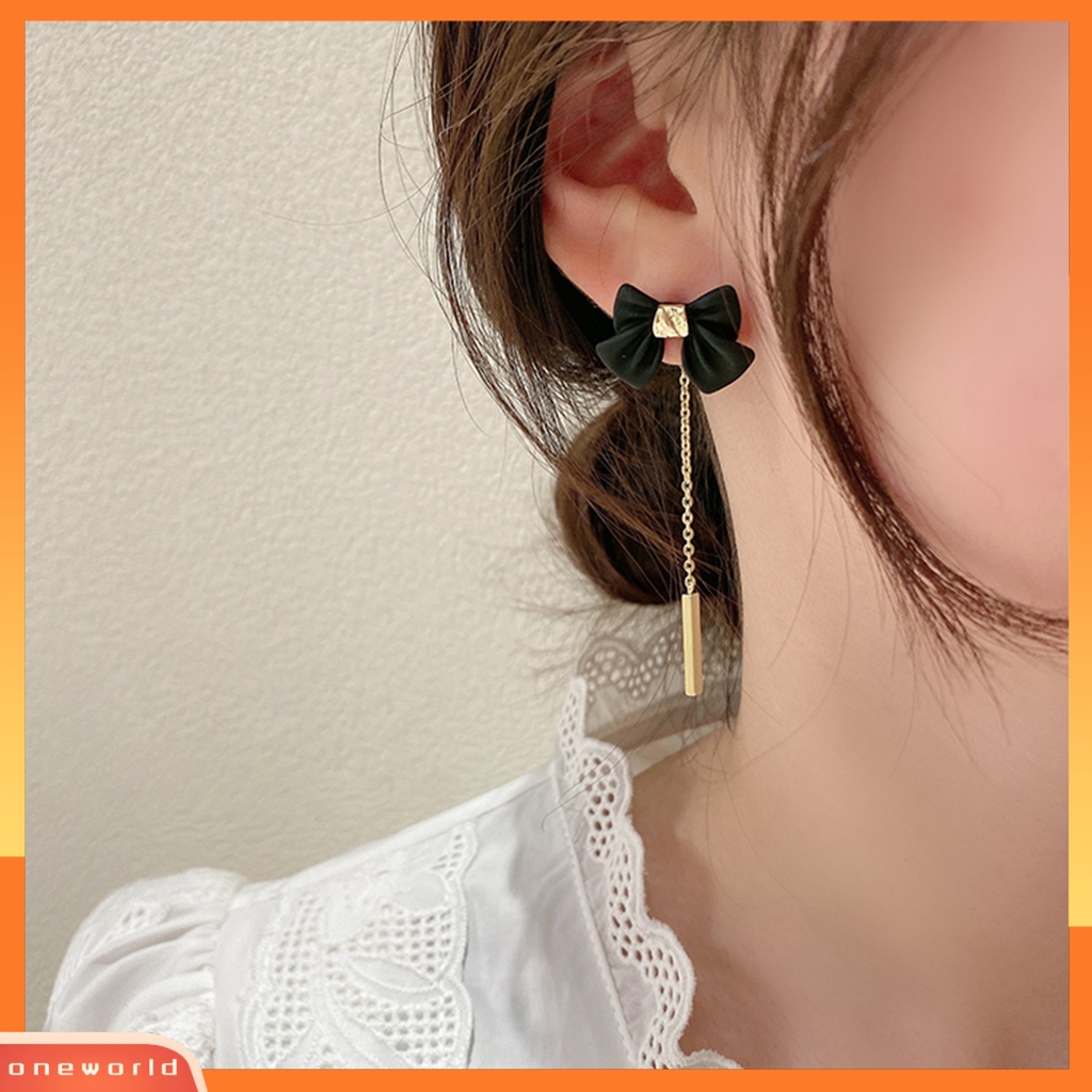 [ONE] 1pasang Ear Studs Detachable Golden Rantai Panjang Rumbai Elegan Hadiah Lucu Hitam Ikatan Simpul Wanita Anting Fashion Perhiasan
