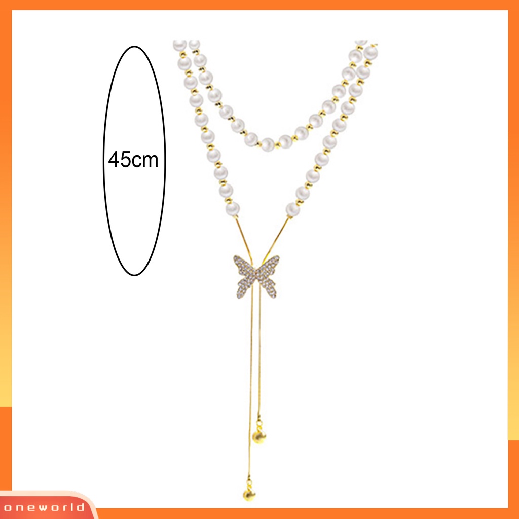 [ONE] Fashion Kalung Pengerjaan Halus Desain Rumbai Kupu-Kupu Eye-catching Finishing Terang Tidak Luntur Dekorasi Tahan Lama Wanita Mutiara Imitasi Kalung Perhiasan Aksesori