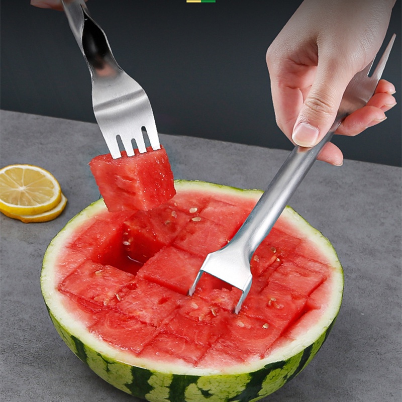 2in1 Dual Head Watermelon Slicer Fork/Garpu Pemotong Buah Stainless Steel/Aksesoris Peralatan Makan Dapur