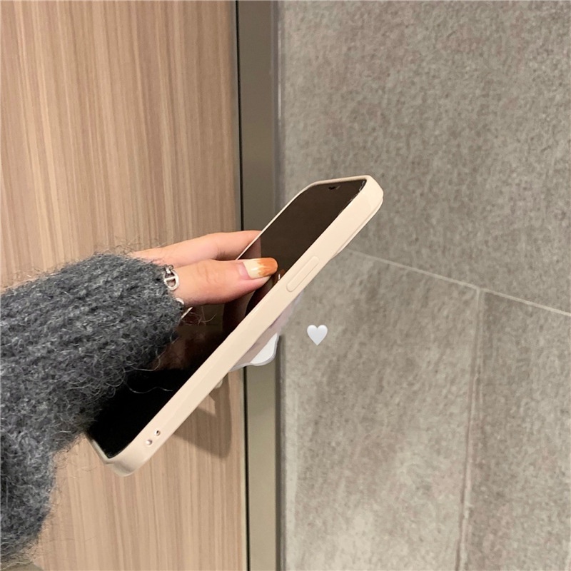 IPHONE Soft Case Cover Ponsel Warna Solid Khaki Desain Simple Dengan Holder Bunga Lily Untuk Iphone7 8 PLUS X XR XS 11 12 13 14 MINI PRO MAX SE 2020