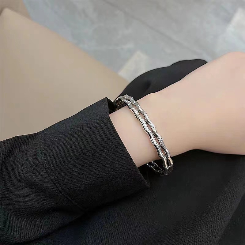 Gelang Simpul Bambu Lapis Ganda Bahan Alloy Fashion Untuk Pria