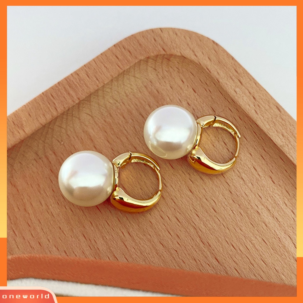 [EONE] 1pasang Anting Pejantan Temperamen Geometris Vintage Hong Kong Gaya High Gloss Hias Elegan Faux Pearl Hoop Earrings Aksesoris Wanita