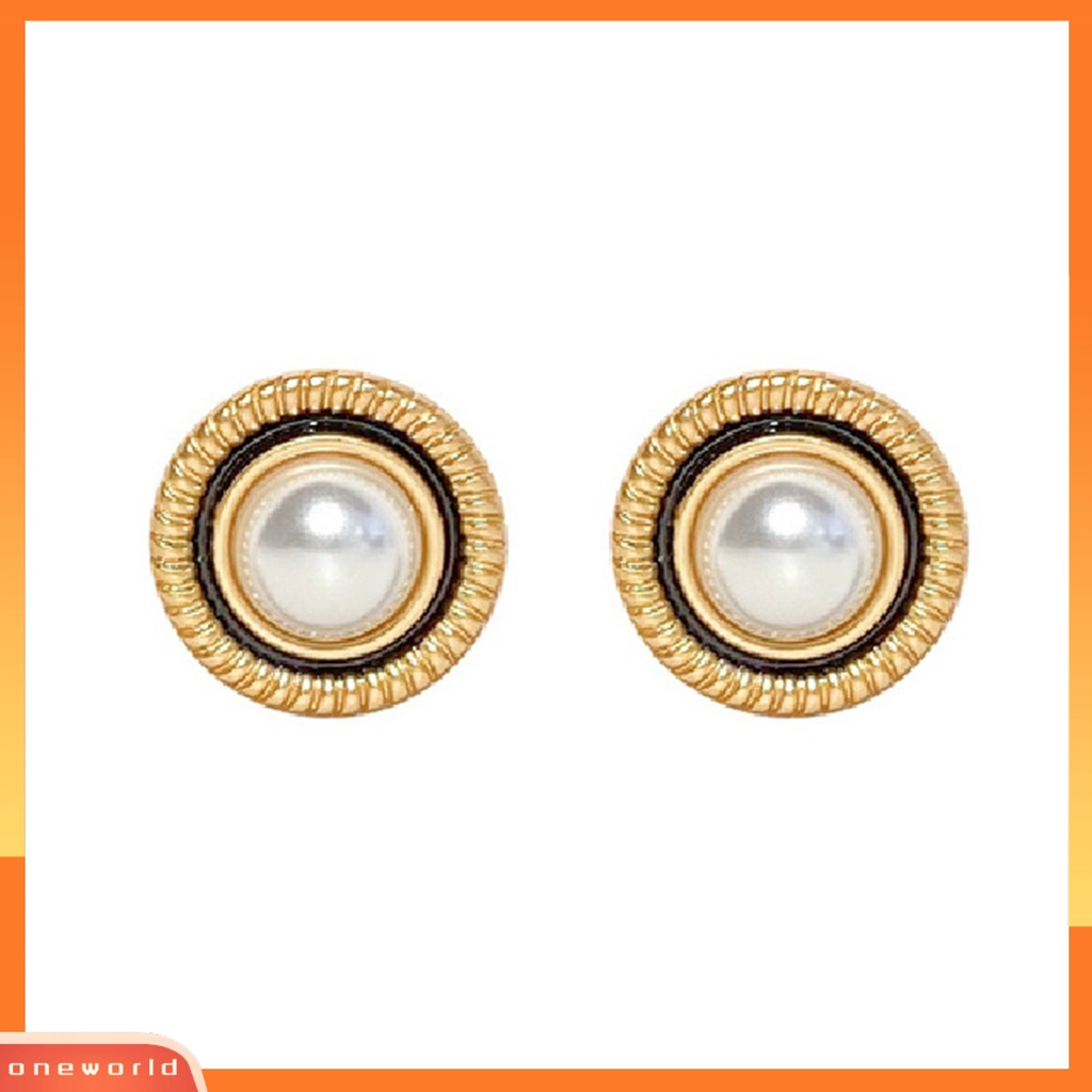 [EONE] 1pasang Ear Studs Vintage Elegan Temperamen Putaran Cahaya Mewah Hias Hadiah Wanita Mutiara Imitasi Stud Earrings Perhiasan Aksesoris Populer