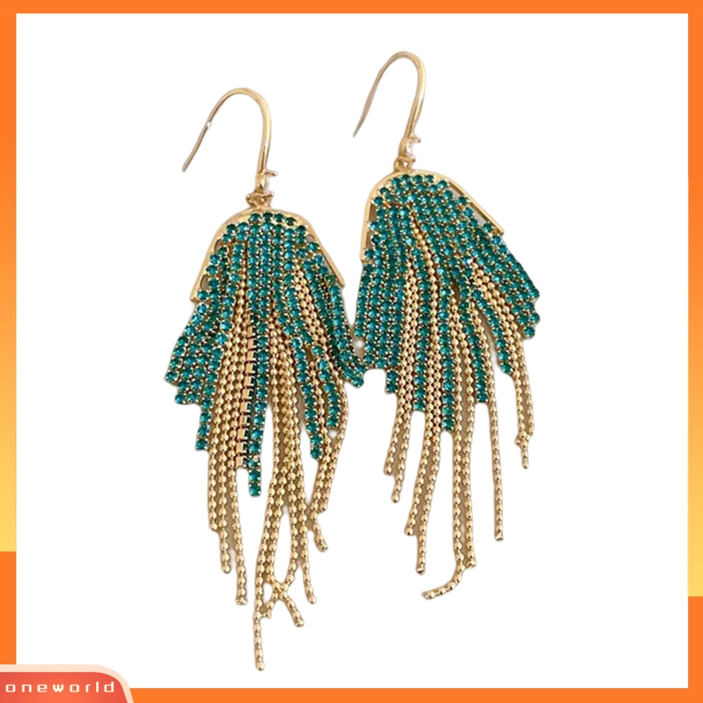 [EONE] 1pasang Anting Panjang Glitter Perhiasan Pernyataan Geometris Gaya Bohemian Warna-Warni Hias Berlian Imitasi Anting Rumbai Untuk Perjamuan
