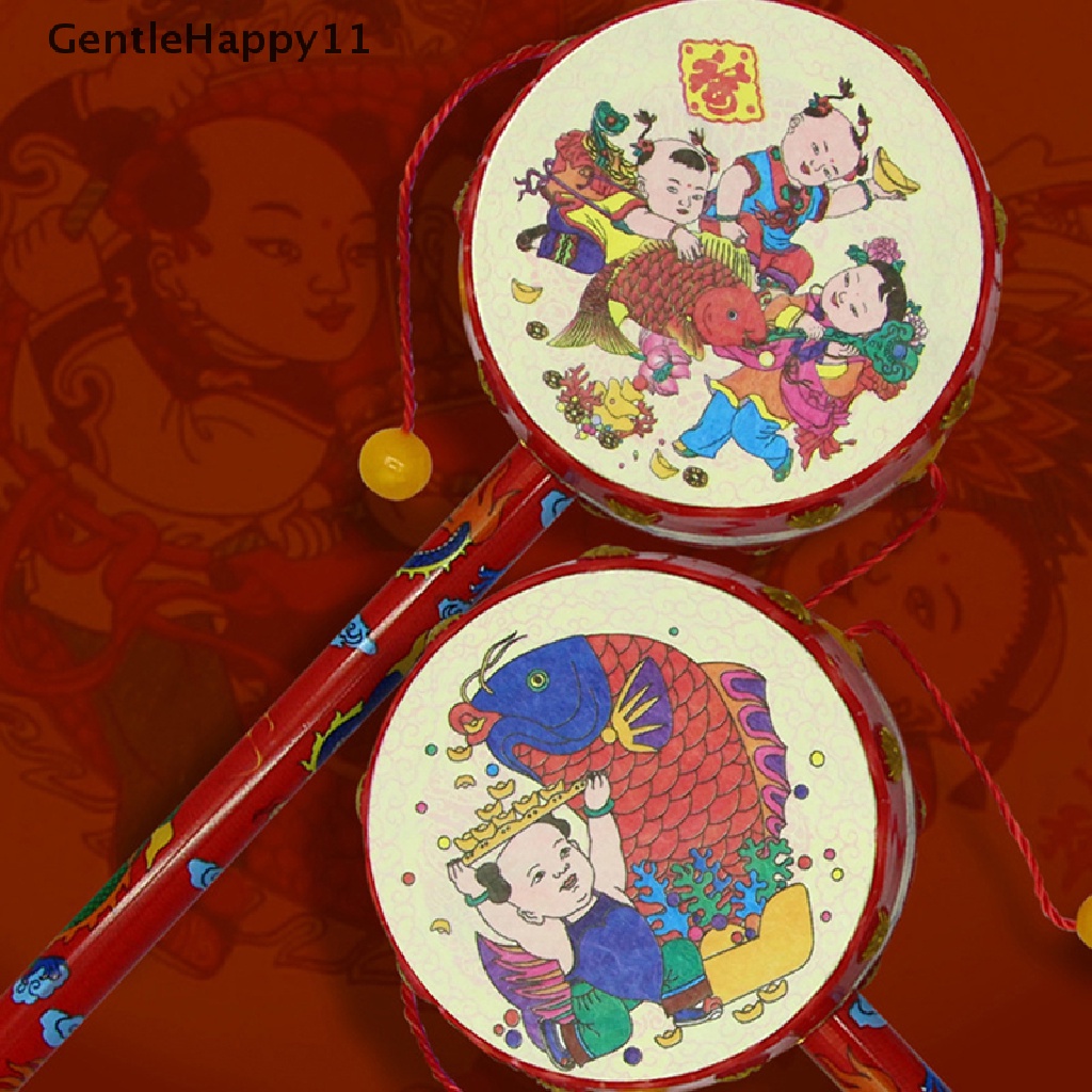 Gentlehappy 1Pc Kartun Tambourine Cina Tangan Drum Mainan Klasik Tradisional Spinning Rattle Drum Hand BellHand Drum Mainan Anak Alat Musik id