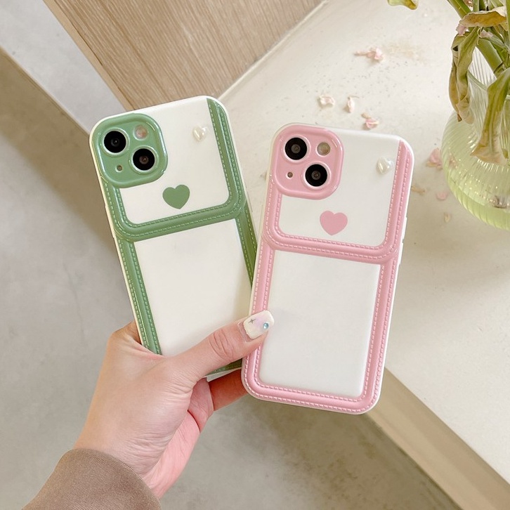 New Imitation Cream Bag TPU Case for iPhone 12 13 14 Pro Max Black Soft Silicone Case for Women Girl's Fashion Cute Pink Green Love Heart