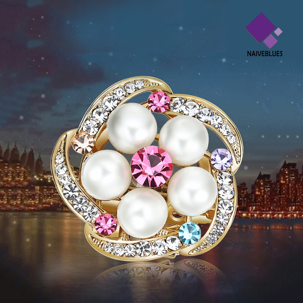 &lt; Naiveblues &gt; Perhiasan Wanita Breastpin Capung Bunga Shiny Zircon Faux Pearl Brooch