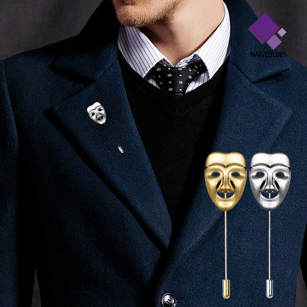 &lt; Naiveblues &gt; Creative Man Mask Alloy Bros Pin Pesta Kerah Jas Gaun Dekor