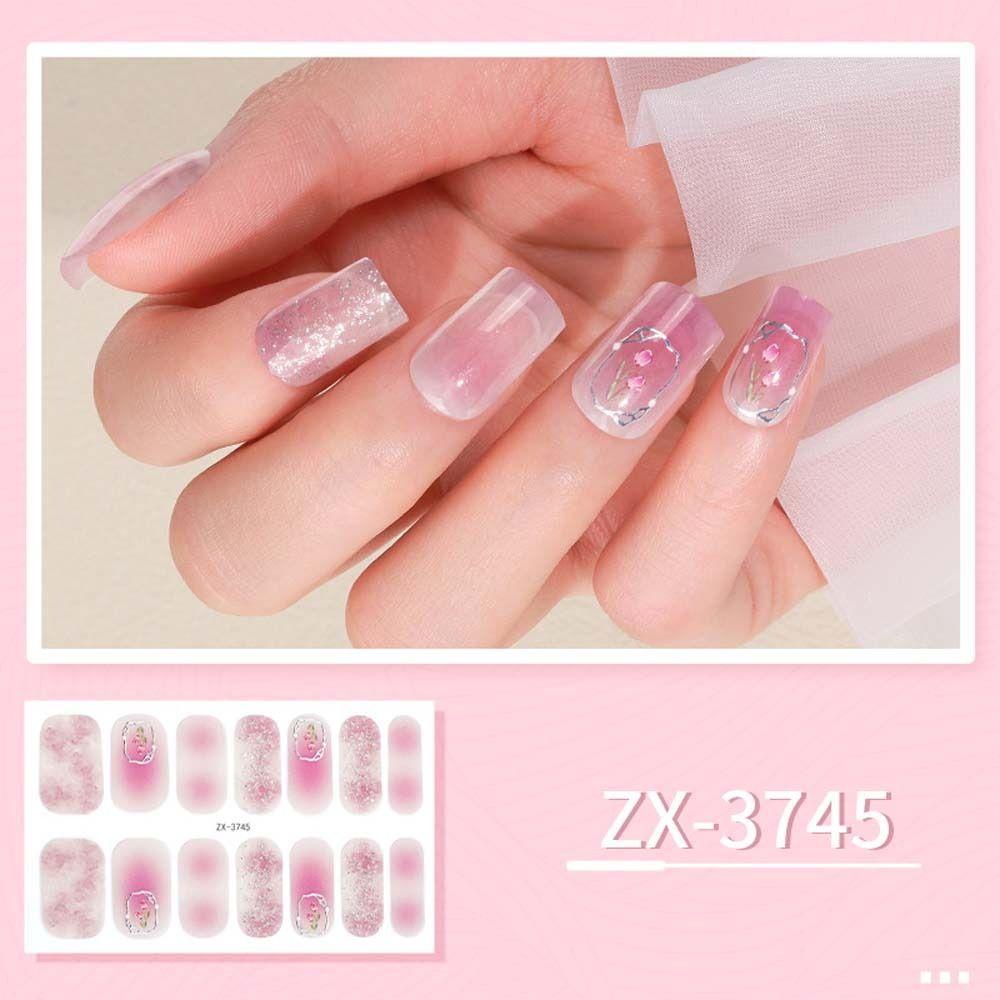 Needway Stiker Kuku Penuh Manis Ins Style Full Cover Nail Tips Bronzing Bunga Kupu-Kupu Perekat Diri Dekorasi Kuku