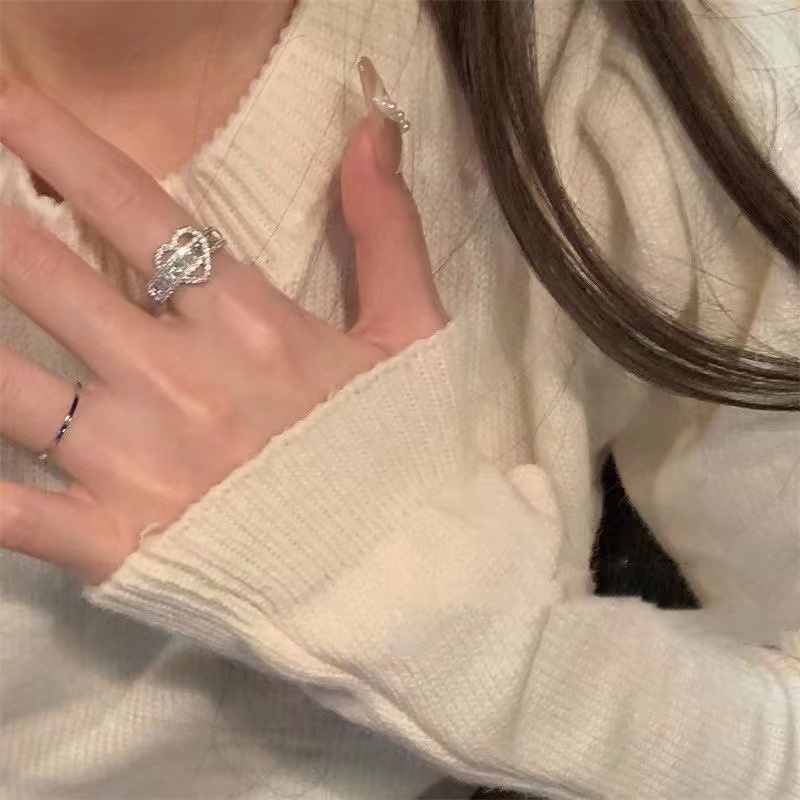 Cincin Jari Hati Zirkon Mewah Untuk Wanita Fashion Cross Rings Aksesoris Perhiasan