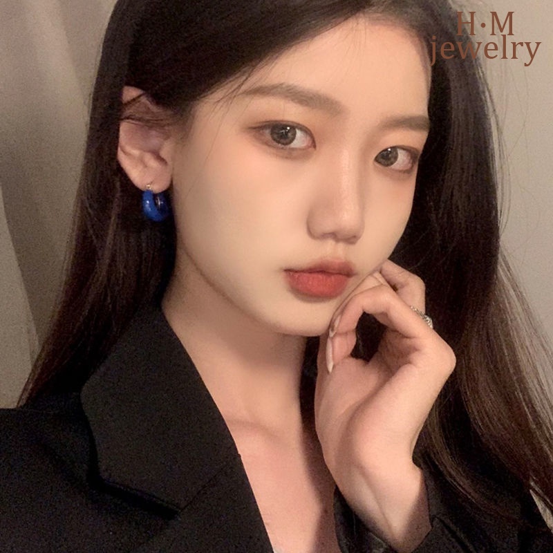 Anting S925 Perak Vintage Klein Biru Anting Rasa Tinggi Elegan2023Baru