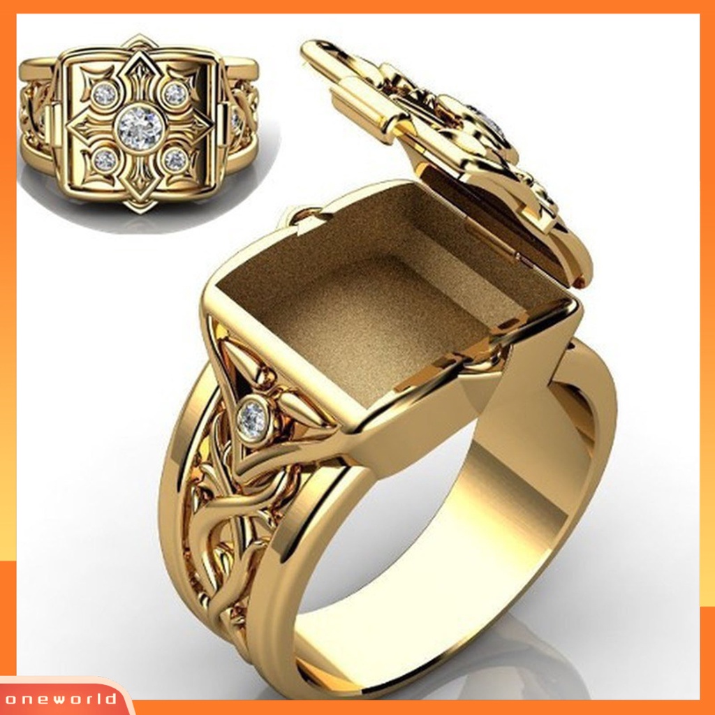 [EONE] Cincin Pria Bentuk Kotak Dengan Tutup Perhiasan Geometris Flip Flop Cincin Jari Hadiah Ulang Tahun
