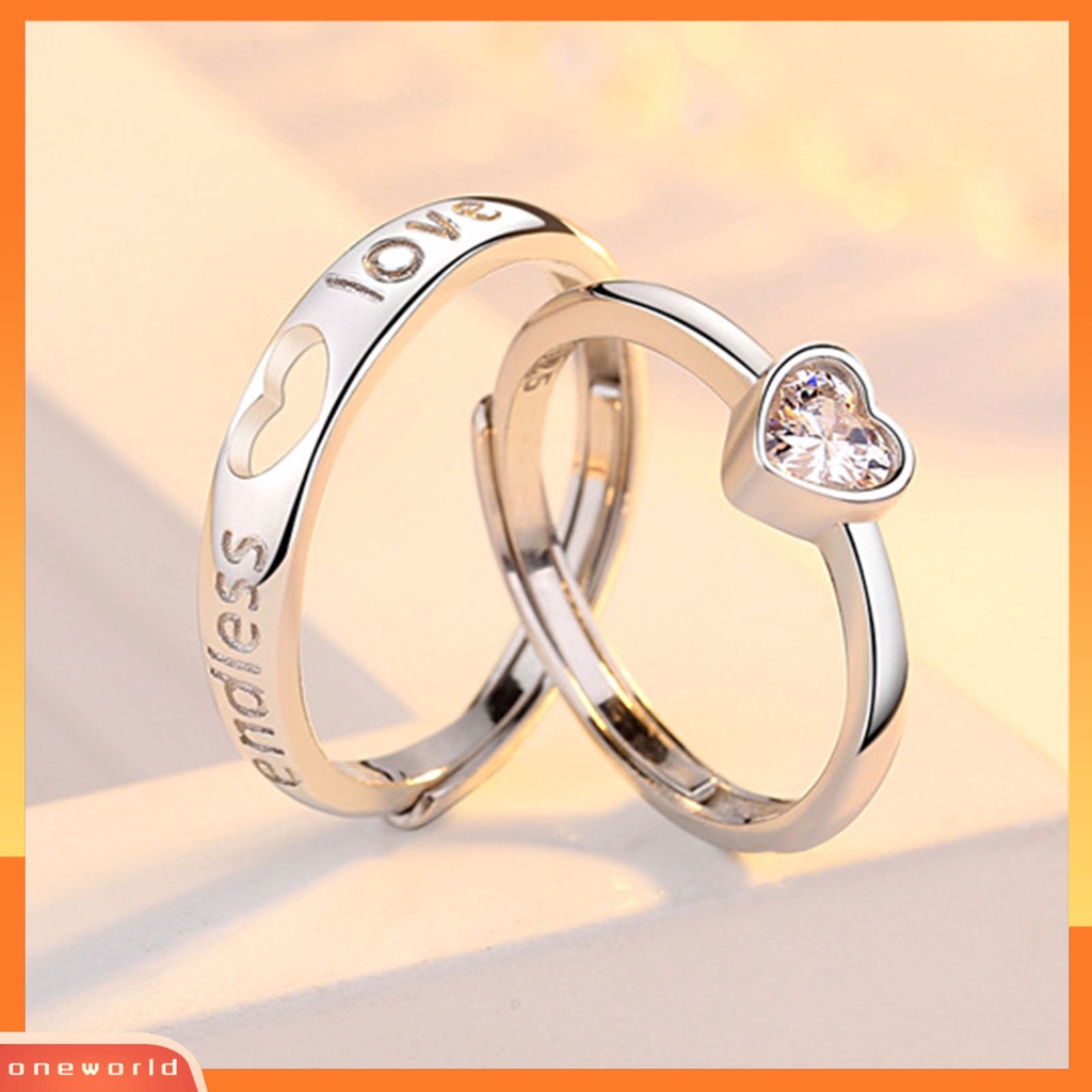 [EONE] Set Cincin Buku Jari Pasangan Berlian Imitasi Bentuk Hati Pembukaan Pencocokan Pasangan Set Cincin Hadiah Ulang Tahun