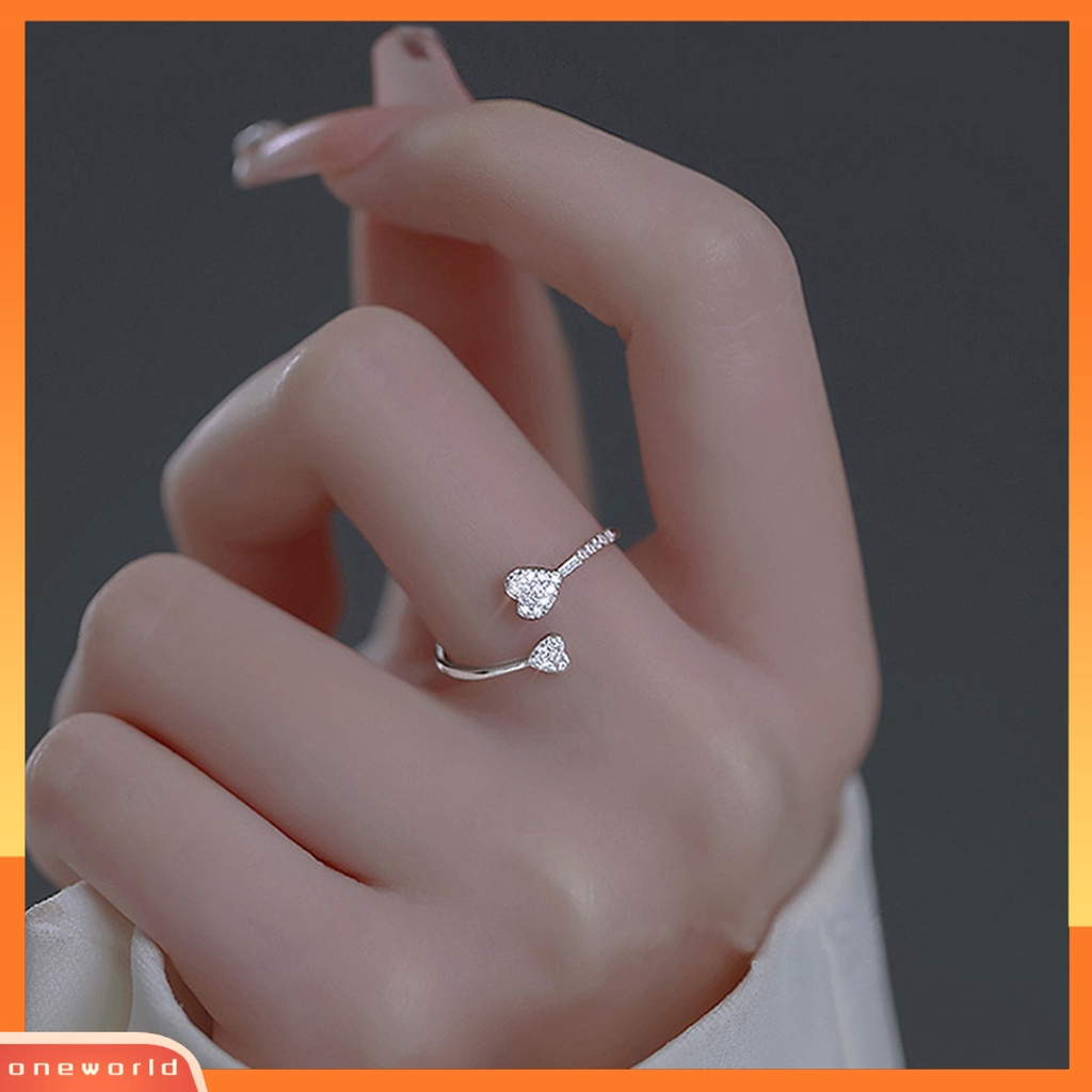 [EONE] Cincin Jari Hati Cubic Zirconia Perhiasan Pembukaan Adjustable Finger Ring Hadiah Hari Kasih Sayang